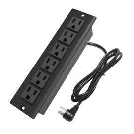 Recessed Power Strip Without USB,Mount Industrial Workshop Power Charge Station 6 Outlets 6.56’ft Extension Flat Plug Black