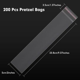 HRXMS 2x10 Inch Pretzel Rod Bags (200 Pack) - Clear Self-Sealing Cellophane Treat Bags for Chocolate Covered Pretzels, Candies & Cookies | Cello Sleeves for Party Favors & Bakery Supplies