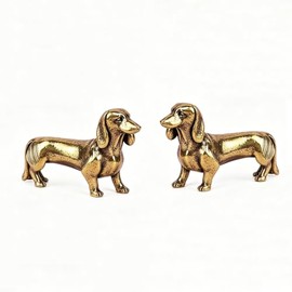 2pcs Solid Brass Dachshund Statue - Mini Standing Dog Sculpture Desktop Decor Gift for Dog Lovers