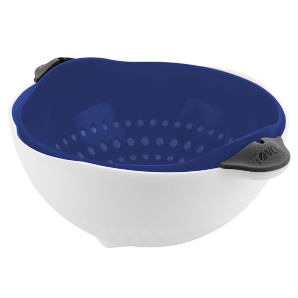 Tovolo Soak N' Strain 1.5 Quart Colander Easy-Pour Spout, 2-in-1 Strainer & Soaking Bowl, Fruit Bowl & Vegetable Wash, BPA-Free & Dishwasher-Safe, Deep Indigo