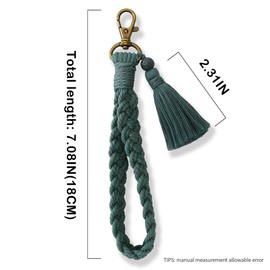XGALBLA Soft Boho Macrame Keychain Bracelet Handmade Wristlet Keychain Tassel Keyring Country style Wrist Lanyard Handmade Weave Holder for Women(Deep Green)