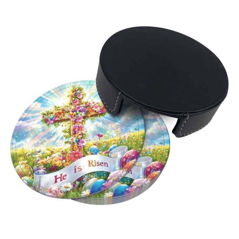 Coasters for Drinks with Holder Easter Rabbits Leather Coasters 6