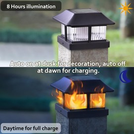 Dynaming Solar Flame Post Cap Lights Outdoor, Solar Powered Fence Post Light, Flickering Flame LED Lantern Lamps Waterproof for Garden Deck Patio, Fit 4x4, 5x5 or 6x6 Vinyl/Wooden Posts, 8 Pack