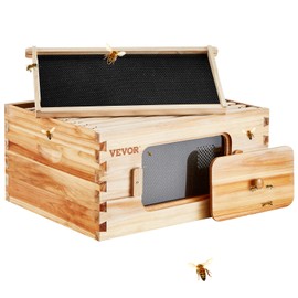 VEVOR 10 Frame Deep Brood Bee Hive Box, Bee Box Dipped in 100% Beeswax, Langstroth Beehive Kit with 10 Frames and Foundations Sheets and Transparent Acrylic Windows for Beekeeping Supplement
