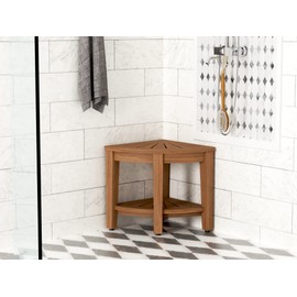 The Original Kai 15.5" Corner Teak Shower Bench with Shelf
