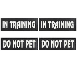 HMDZMR 4 Pack Reflective Dog Patches with Hook Backing Removable Do Not Pet and in Training Dog Patches for Service Dog Vests (4.5 x 1.5 inches)