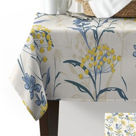 Floral Tablecloth Rectangle/Square Vintage Floral Plant Summer Flowers Yellow Blue Table Cloth Cover for Kitchen Dinning Table Top Decoration-52x70Inch for Banquet/Party/Holiday Dinner/Wedding