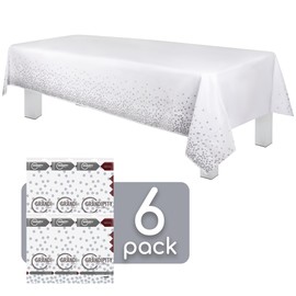 Grandipity Grey Dot on White 6 Pack Premium Disposable Plastic Tablecloth 54 Inch. x 108 Inch. Decorative Rectangle Table Cover