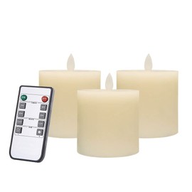 Only-us Flameless Candles Set of 3 (3x3 inch) Flickering  LED Candles Battery Operated with Remote Control Timers for Fireplace Bedroom Livingroom Party Dimmable Ivory Pillars Flat top