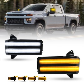 LESAUCE LED Sequential Switchback Side Mirror Lights - Compatible with 2020-2024 Chevy Silverado/GMC Sierra 2500 3500, Dual-Function Running Lights & Dynamic Turn Signals, Plug-and-Play Replacement