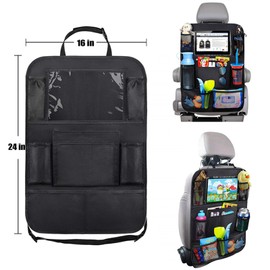 PINHEN Car Backseat Organizer with Touch Screen Tablet Holder-10 Storage Pockets Car Storage Organizer,Car Seat Back Protectors Kick Mats Travel Accessories for Kids-Black (1 Pack)