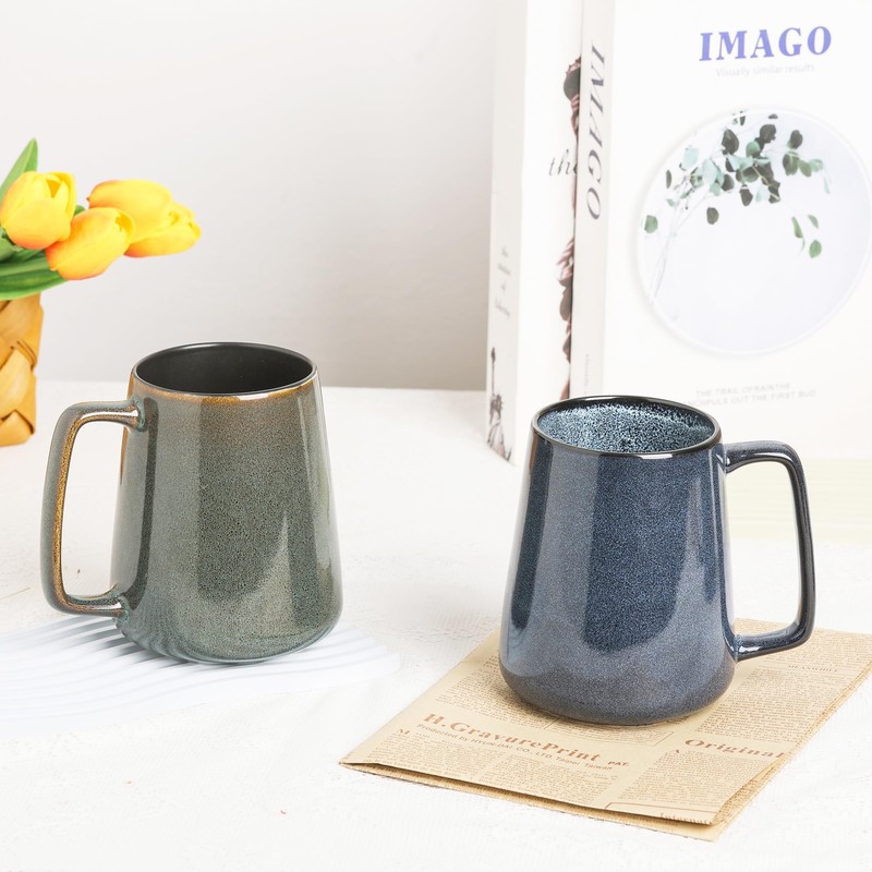 Ceraozmus Large Ceramics Coffee Mugs,24 OZ,With Spoon And Wooden Lid,For