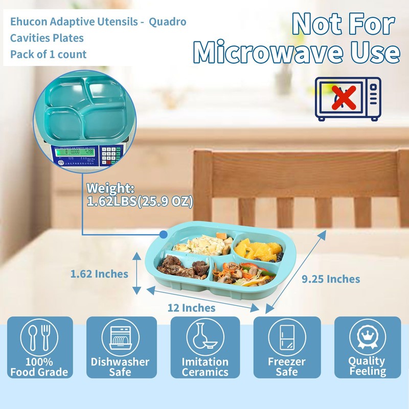 Ehucon Adaptive Utensils Plates with Extra Wall,Non-slip&Spill-proof Melamine Plate for