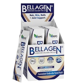 America Medic & Science Bellagen Collagen Single Serving Sticks, 20 Pack – Hydrolyzed Collagen Peptides for Skin, Hair, Nails, & Joint Support – Non-GMO, & Gluten-Free