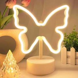 VIFULIN Butterfly Neon Sign Warm White Neon Light, USB/Battery Operated Butterfly LED Signs Night Lights Room Decor for Girls Bedroom, Cute Lamp for Birthday Party Christmas Dorm Desktop Tabletop