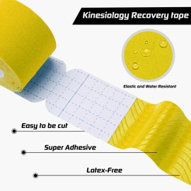 Kinesiology Tape Precut 3 Rolls, Athletic Sports Tape for Muscle Joints Support, 60 Strips for Knee Ankle Shoulder Wrist, Latex Free and Water Resistant, Yellow