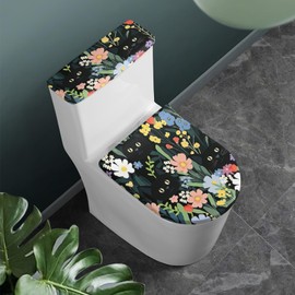 Kathyboom - Funda para tapa de inodoro, suave y duradera, accesorios de baño con borde elástico que se adapta a la mayoría de decoración ovalada redonda y alargada para baño (diseño floral de gato
