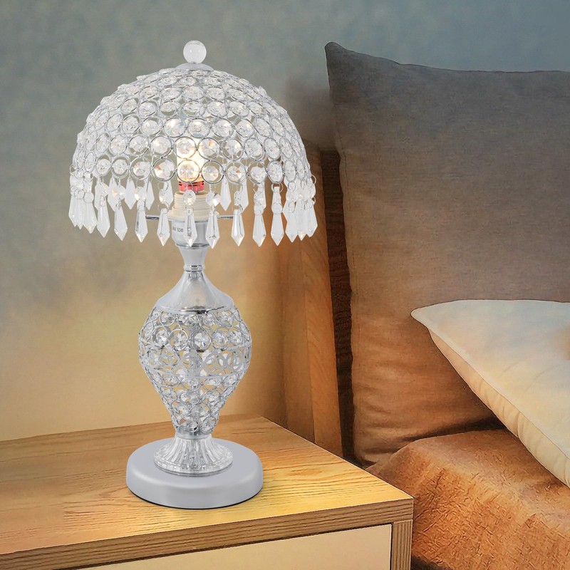 WUSILILU Crystal Table Lamp, E26 Modern Touch Bedside Desk Lamp