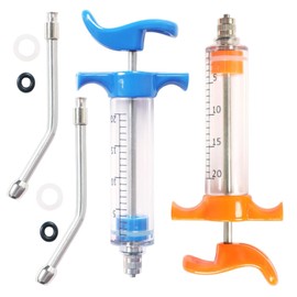 2 Pcs Goats Feed Water Distributor, Reusable, Drench Nozzle, Adjustable Dosage, for Goats, Sheep, Horse, Pig, Dog, Cattle, Cat Supplies (Blue+Orange 20ml)