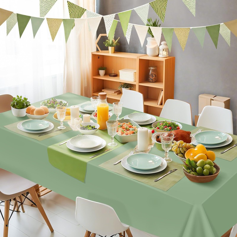 2 Pcs Sage Green Tablecloth Plastic 54 ×108 Inches Rectangle