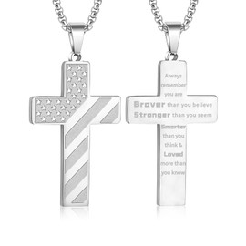Viskmdi Mens Necklace Cross First Communion Jewelry with American Flag and Bible Verse Cross Necklace Mens Patriotic Jewelry Mens Silver Cross Necklace