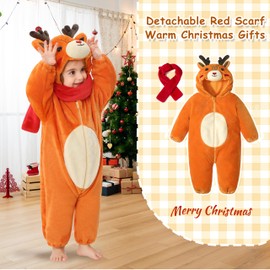LOLANTA Unisex Baby Elk Costume, Toddler One-Piece Hooded Animal Fancy Dress Christmas Romper, 12-18 Months,Tag 90