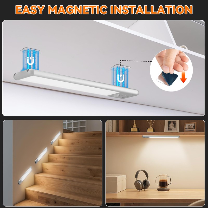 Under Cabinet Lighting Wireless, Rechargeable Motion Sensor Light Indoor, 3