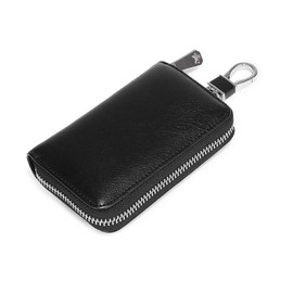 Genuine Leather Key Holder Bag with 4 Card Slot & 6 Hooks & 1 Access Card,Key Case Car Key Holder Wallet for Men Women (Black Plus)