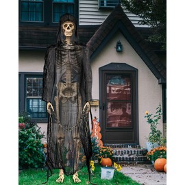 Yeyeplum 12 ft Skeleton Accessories,Giant Skeleton Mesh Cloak with Hood and Plastic Chains Outfit Costume Set Halloween Horror Clothing for 12 ft Skull Halloween Garden Outdoor Decor