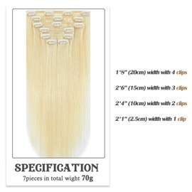 Aison Platinum Blonde Clip in Hair Extensions Real Human Hair 100G/7Pcs 16clips Real Human Hair Extensions for Women(20Inch #Platinum Blonde)