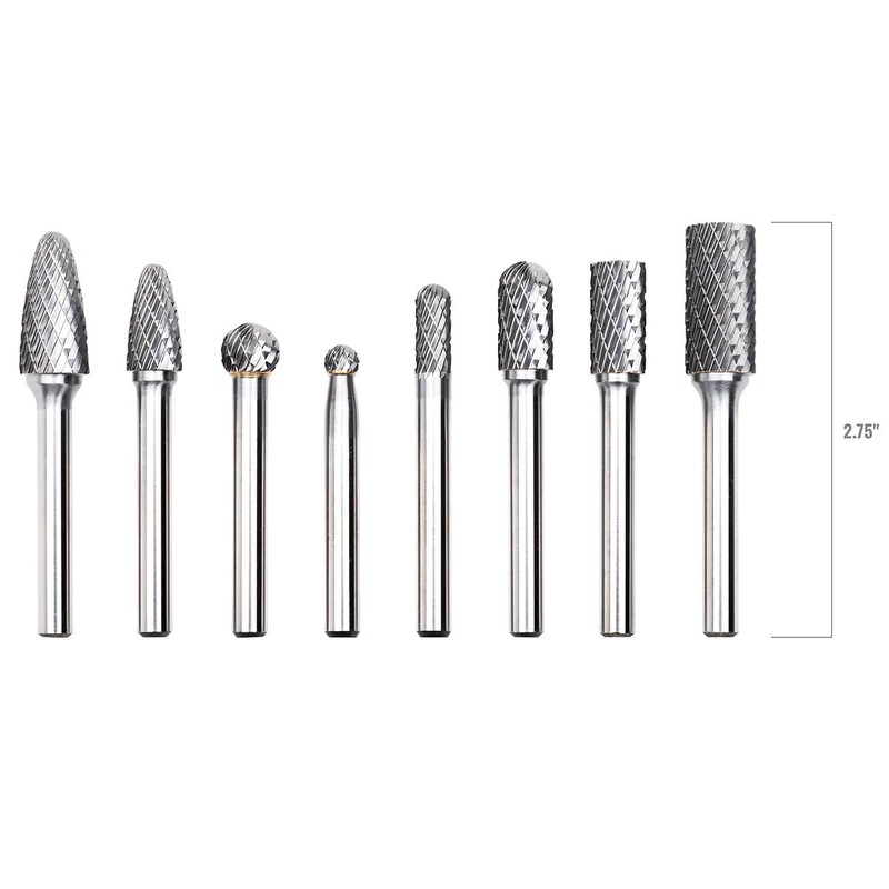 Fairmount Tools 8 Piece Long Shaft Rotary Carbide Cutter Files