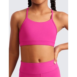 CRZ YOGA Butterluxe Girls Sports Bra - Spaghetti Strap Y Back Racerback for Teens Kids Training Yoga Comfort Crop Top Hibiscus Purple X-Small