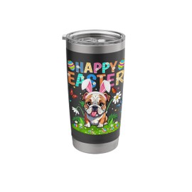 Bulldog Happy Easter Egg Hunt Bunny Ear Easter Sunday Stainless Steel Insulated Tumbler