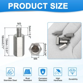 PATIKIL Standoff Screws, 6pcs M3x5mm Male to M4x13mm Female 304 Stainless Steel Thread Reducing Hex Standoff Spacer Screw Nuts Thread Adapters Reducer Extender Conversion Fasteners