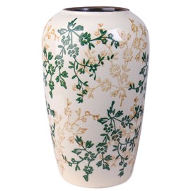 ZHIPINHUI 8.5" Hand-Painted Ceramic Medium Vase – Green Botanicals & Yellow Florals, Crackle Glaze & Antique Patina Rim,Chinese-Inspired Artistry