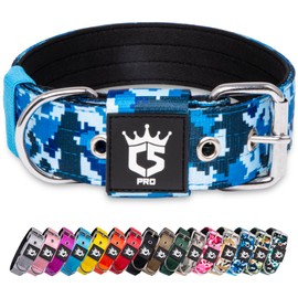 TSPRO Tactical Dog Collar 1.5 Inch Wide Thick Dog Collars with Heavy Duty Metal Buckle, Durable, Strong, Adjustable for Medium to Large Dogs (Camo Blue M)