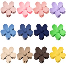 Flower Hair Clips 12Pcs Hair Claw Clips Cute Claw Clips for Women Girls Matte flower clip for Thick/Medium Hair Big Daisy Hair Clips for Thin Hair Fashion 12 Colorful Hair Accessories