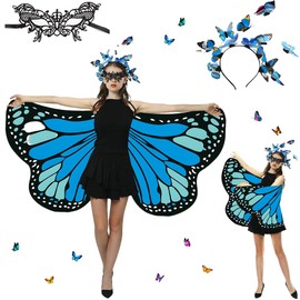 Sundonix Carnival Butterfly Cape for Women, Colourful Carnival Costume, Ideal for Carnival, Fancy Dress and Cosplay (Polyester, Printed on Both Sides, Sea Blue)