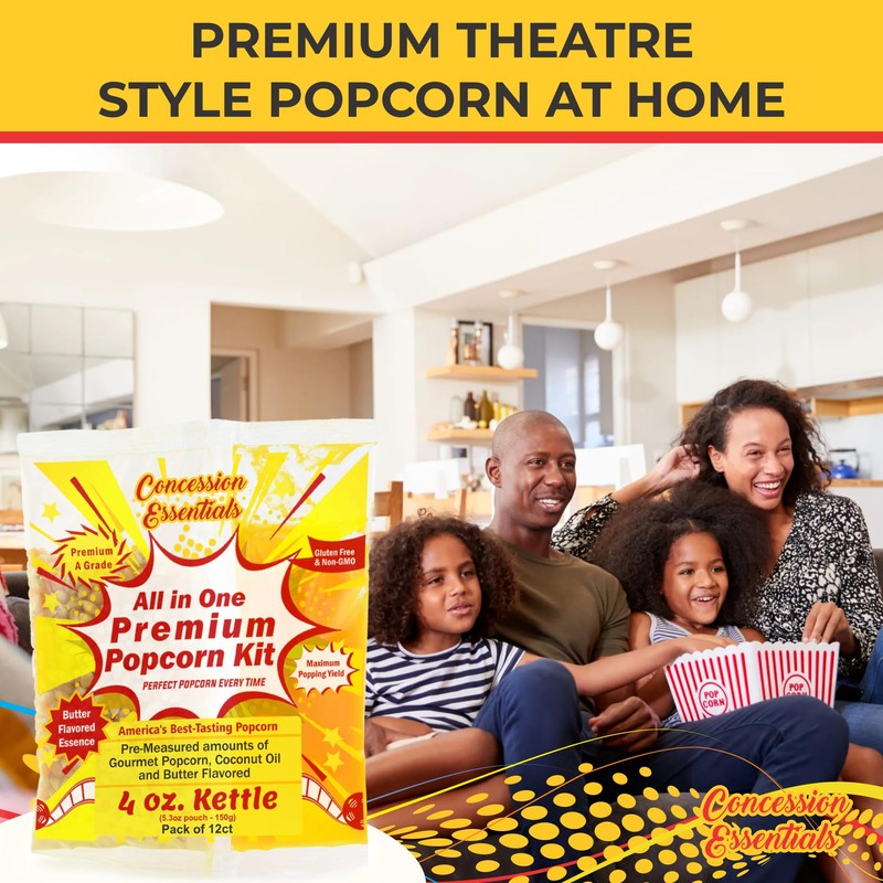 Concession Essentials 4oz Popcorn Portion Packs – Pre-Measured Kernels, Oil