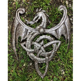 Dragon, Metal Wall Mounted Art, Mythical, Celtic, and Gothic Sculpture, 14.5 x 17.25 Inches