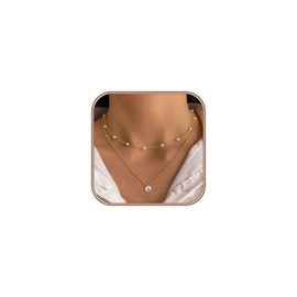Zeffy Layered Gold Pearl Necklaces for Women 14K Gold Plated Dainty Layered Tiny Single Pearl Choker Trendy Cute Gold Necklace Stack Wedding Jewelry Sets for Women Bridesmaid Gifts 2PCS
