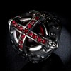 JIPSJICI Mens Stainless Steel Vintage Ruby Stone Cross Ring Silver