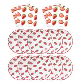 MaitianGuyou 80PCS Strawberry Party Tableware Set - 7 Inch Disposable Paper Plates and Napkins for Summer Fruit Birthday Supplies Baby Shower 1st Birthday Kids Party Decorations
