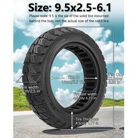 GLDYTIMES 9.5x2.5-6.1 Off road Solid Tire, Fit for NIU KQi3 Pro/Max/Sport Electric Scooter, 9.5 Inch Tubeless Front Rear Tire, Puncture-resistant, Maintenance-free, Anti-Skid, Shockproof (Black 1Pc)