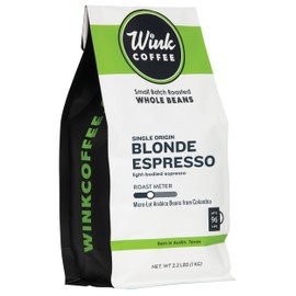 Wink Coffee Blonde Espresso, Light Roast Whole Bean Coffee, Single Origin Colombian Arabica Beans, 2.2 lb, Small-Batch, Smooth, Sustainably Sourced