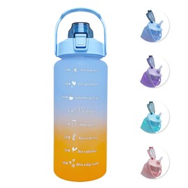 EITMOW 64 oz Large Capacity Water Bottle with Motivational Time Markers and Straw, Portable, Leakproof, BPA Free for Fitness, Gym and Outdoor Sports. (blue gradient)