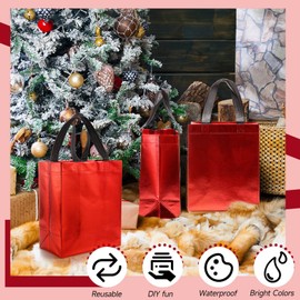 Eccliy 80 Pieces Gift Bags Set Glossy Reusable Tote Bags with Handles Grocery Bags for Wedding, Bachelorette Party, Christmas (Red with Black Handles,Medium)