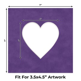 Poster Palooza 4x5 Mat For 7x7 Frame - Precut Purple Crocus Suede Heart Shaped Photo Mat Board Opening - Acid Free Matte to Protect Your Pictures - Bevel Cut for Family Photos, Pack of 25 Matboards