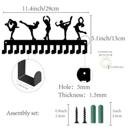 CREATCABIN Figure Skating Medals Holders Medal Display Hanger Small Medal Rack Organizer Metal Ribbon Shelf Stand Frame Decor Wall Mounted Hanging with 14 Hooks for Athlete Sporter Black 11.4 x 5Inch
