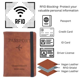 Passport Cover, Passport Holder Travel Wallet Organiser, Vegan Leather Passport Protector Cover, Passport Case Travel Document Holder for Women & Men, Passport, Business Cards, ID Card Holder (Brown)